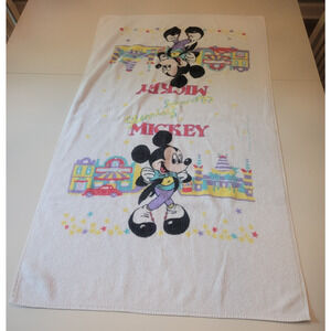 Vintage Disney Starring Mickey Mouse Cityscape Multicolor Bath Towel Made in USA